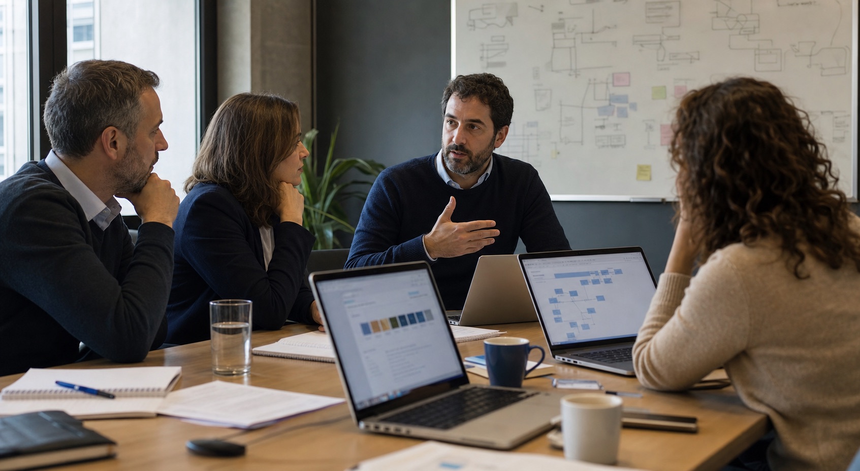 Equipo directivo trabajando en una sesion de productividad e IA